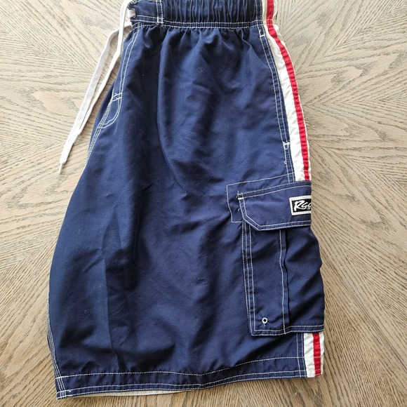 RS Surf Cargo Board Shorts Mens Large Blue 90s Style Swim Trunks Striped Side - Picture 11 of 12